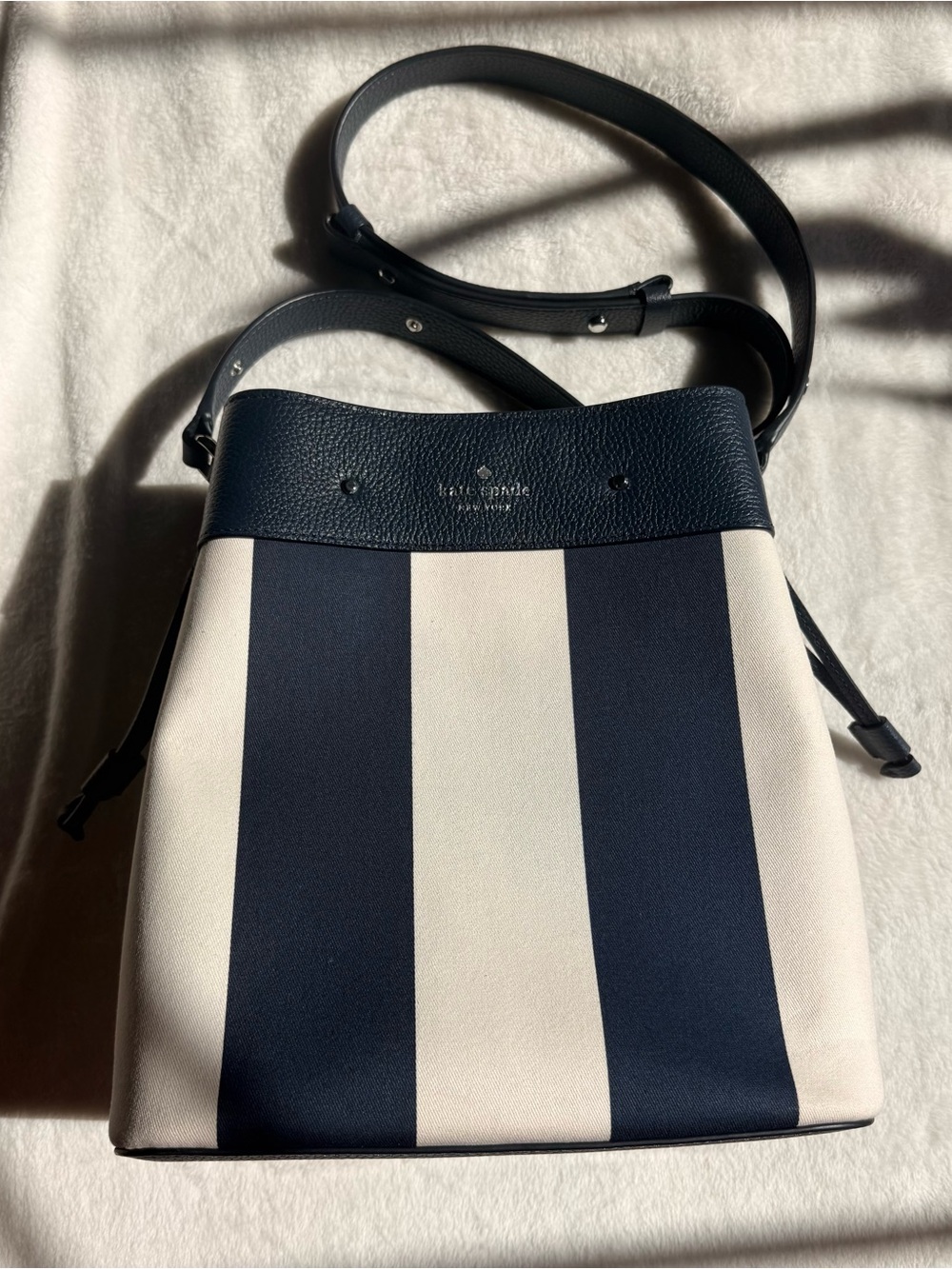 kate spade Navy and White Vertical Stripe Messenger Bag